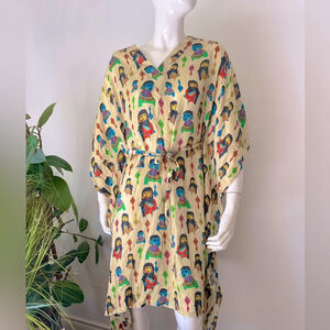 Ayaany Beige Printed Kaftan dress belted faces